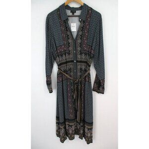 J Jill Wearever Collection Longsleeve Button Front Midi Shift Dress Womens 2X